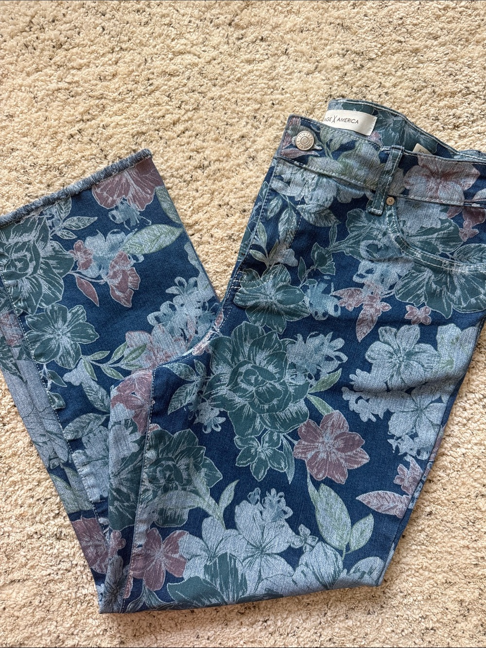 Vintage America Floral Skinny Jeans - Navy, Green, Pink